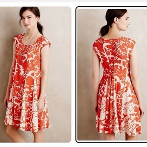 Maeve Anthropology Orange Print Trapeze Dress, Size Large.
